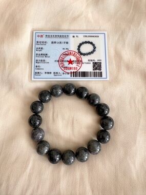 Certified Natural Jadeite Jade Bracelet — Large 13mm Black & Grey Beads